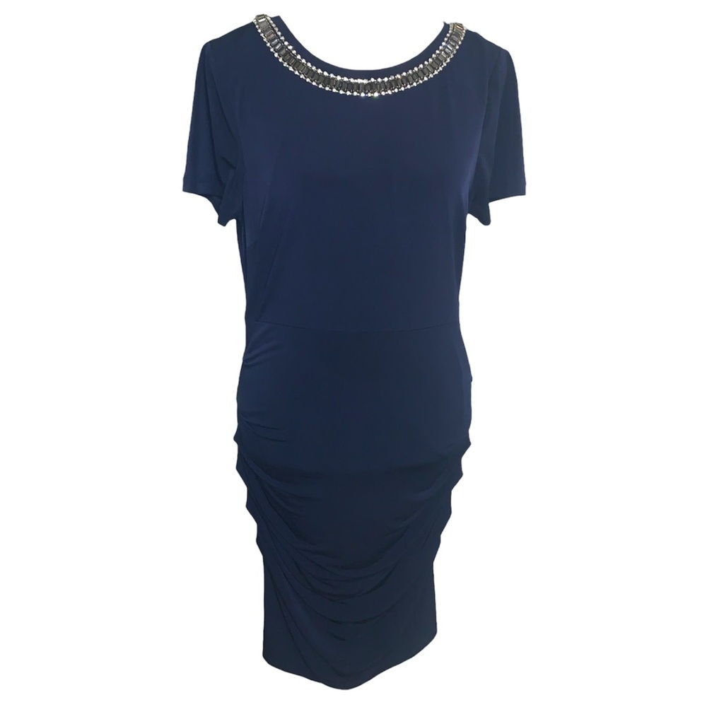 Vince Camuto Rhinestone Navy Blue Ruched Mini Dress Size 8